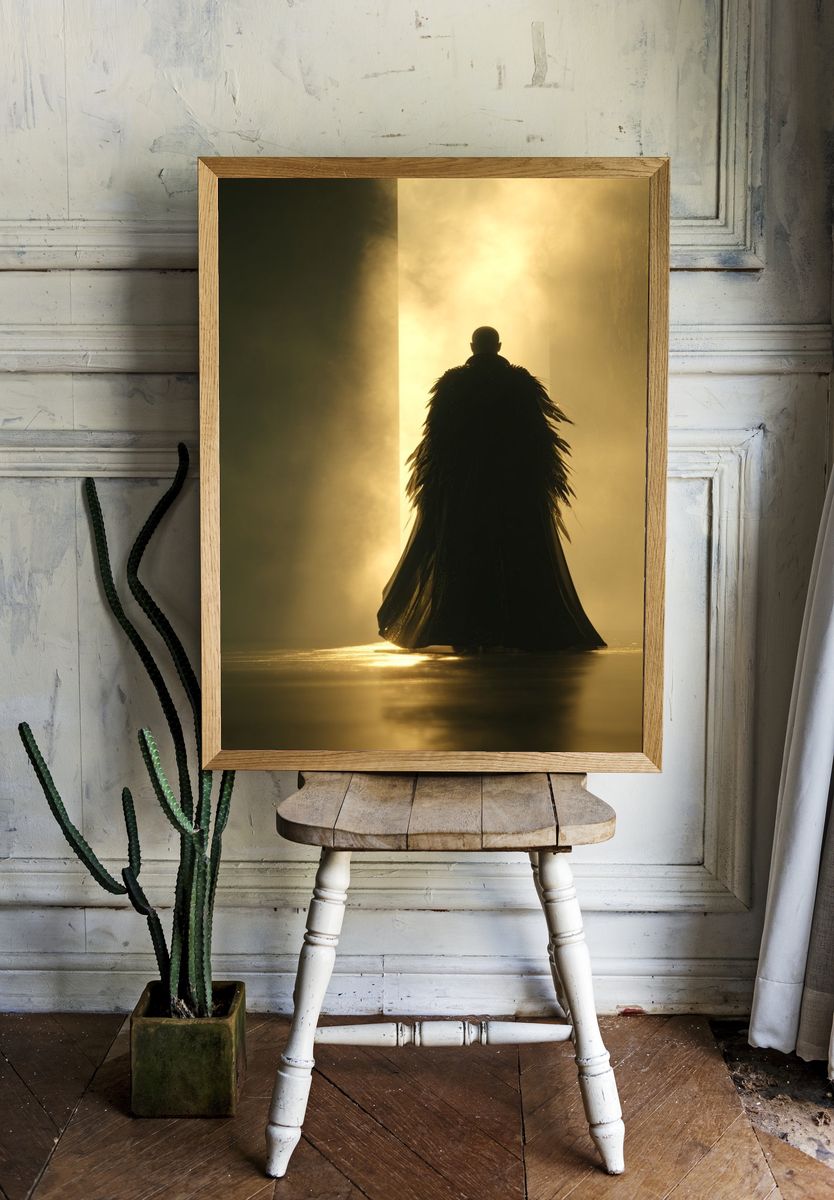 Cloaked Figure in Golden Light Poster. room preview