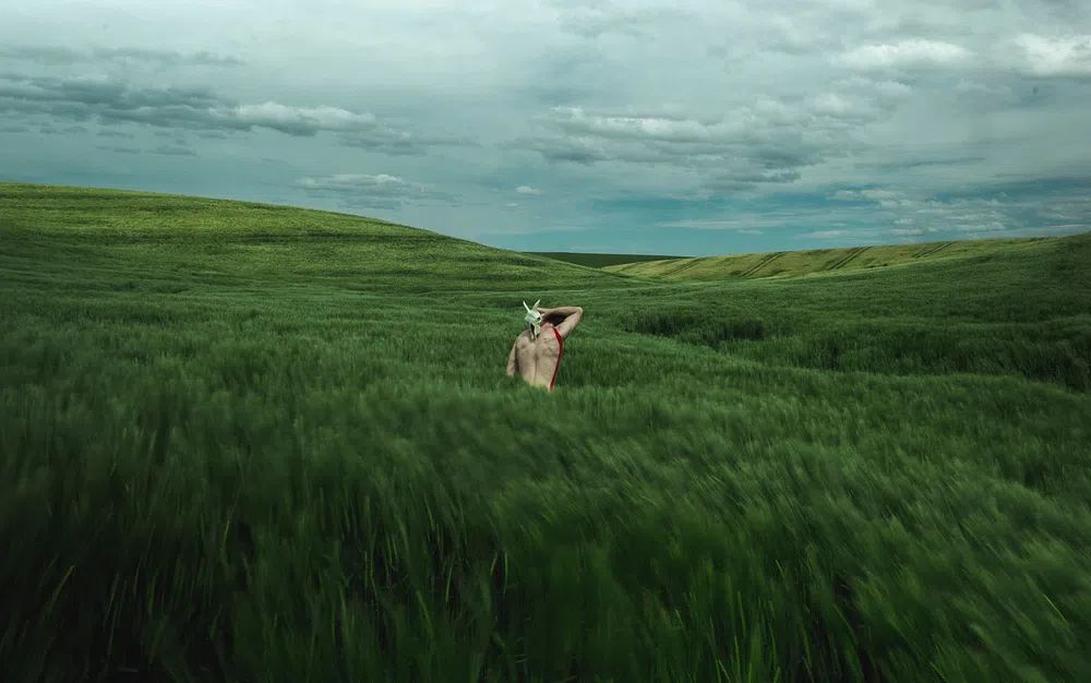 Woman amidst green field. Original. poster detail