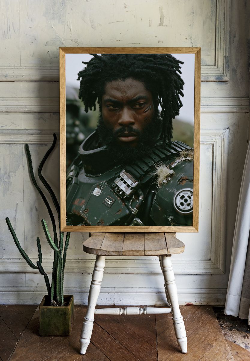Cinematic Warrior Portrait Print. room preview