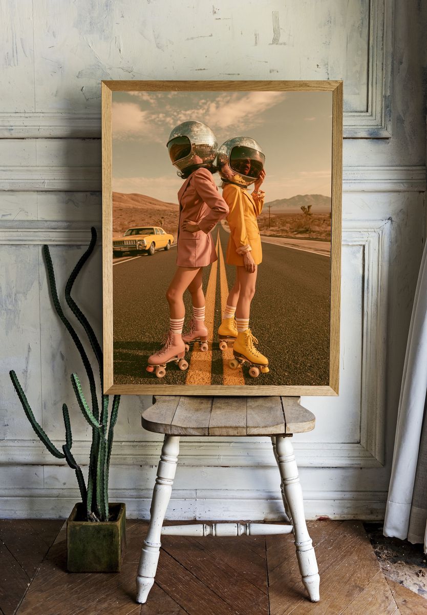 Disco Roller Girls Retro Print. room preview