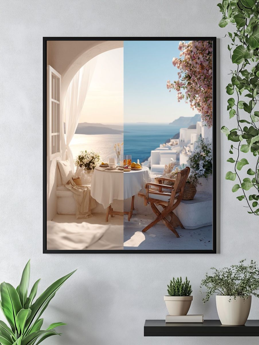 Santorini Seaside Terrace Photography Poster. — room view 4