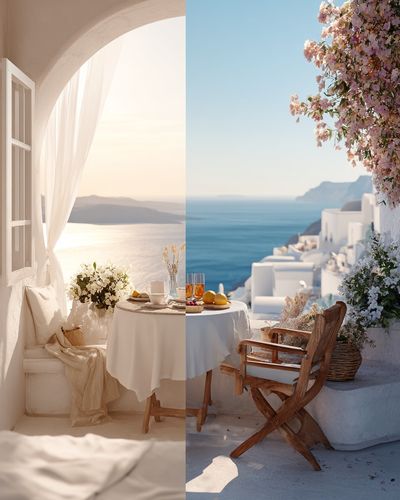 Santorini Seaside Terrace Photography Poster.