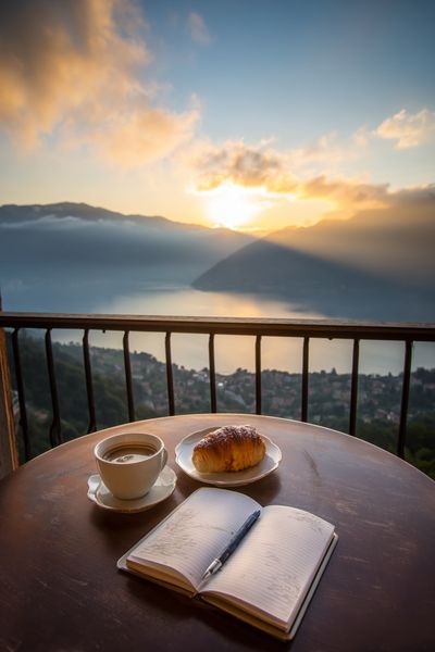 Sunrise Balcony Coffee Photography Poster. poster