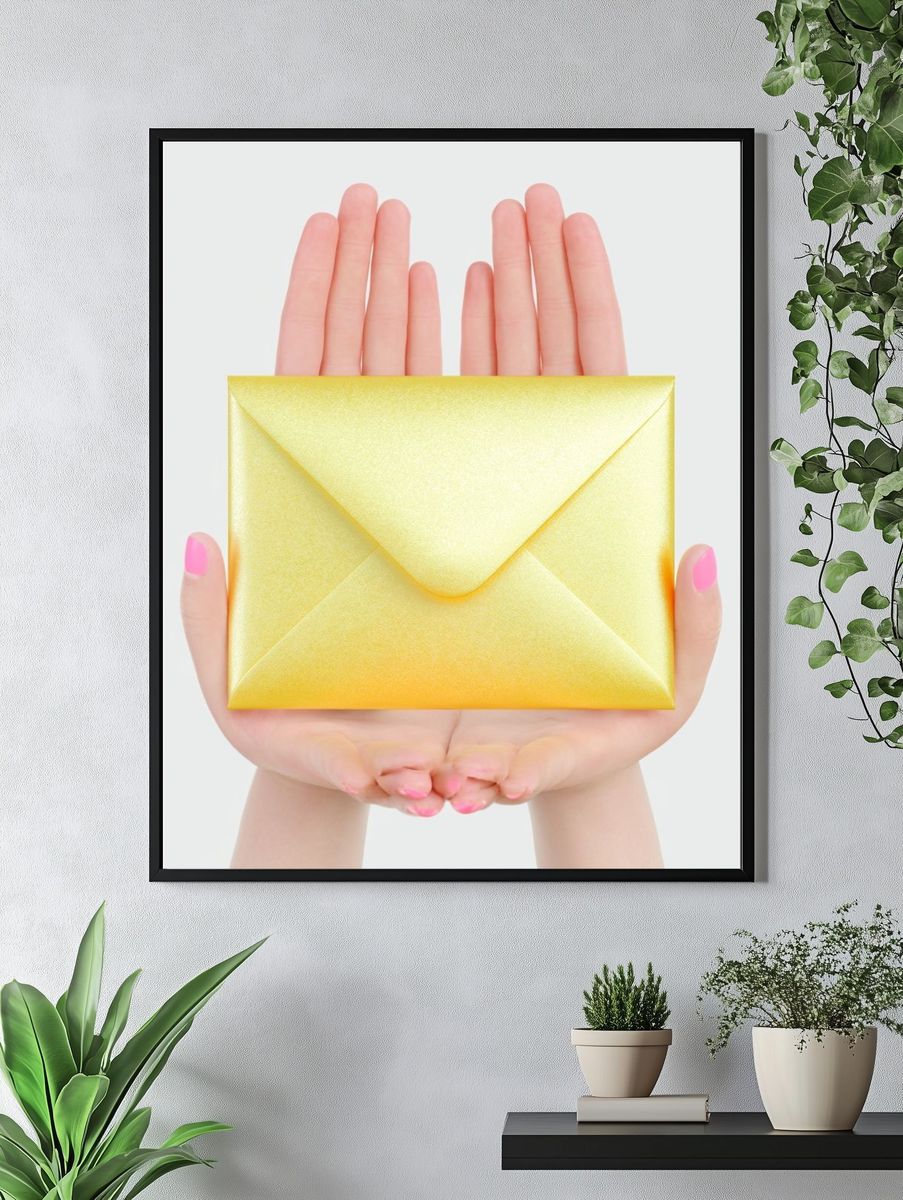 Golden Envelope Hands Photography Print. — room view 4