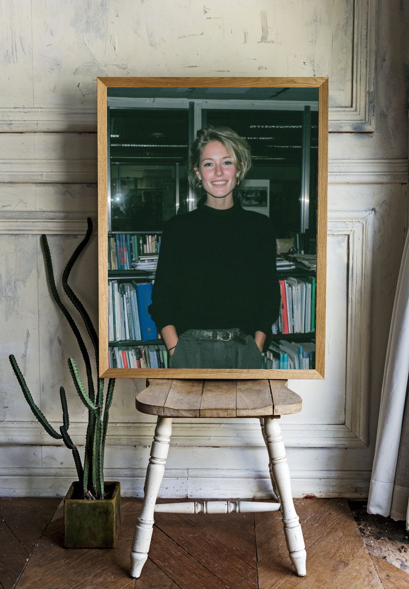 Smiling Woman in Library Photography Poster. room preview