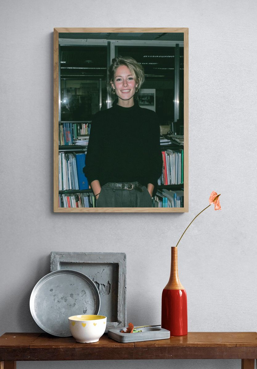 Smiling Woman in Library Photography Poster. — room view 3