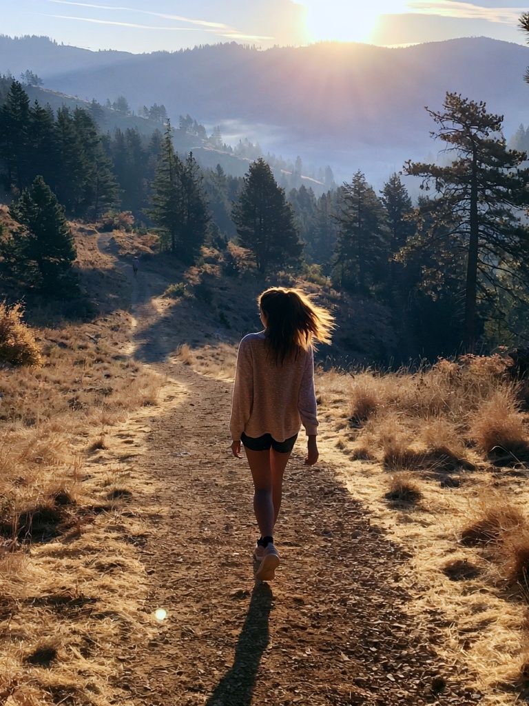 Sunlit Mountain Hike Photography Poster. poster detail