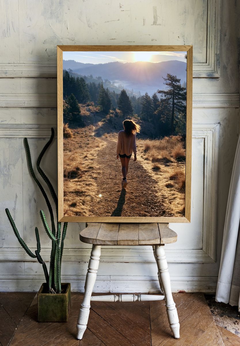 Sunlit Mountain Hike Photography Poster. room preview