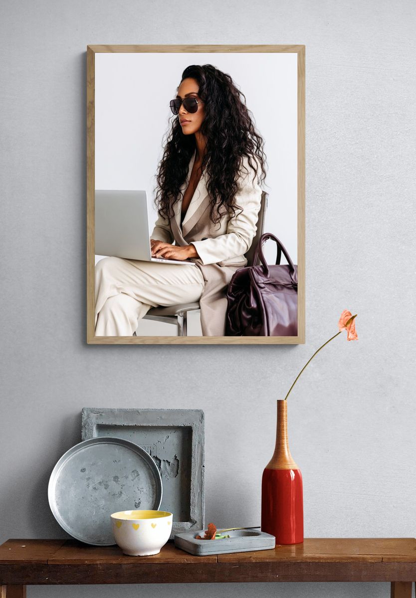 Elegant Woman with Laptop Photography Poster. — room view 3