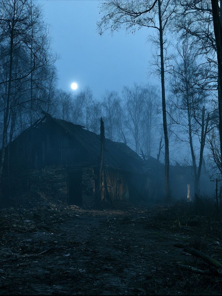 Moonlit Forest Cabin Photography Poster. poster — photography art