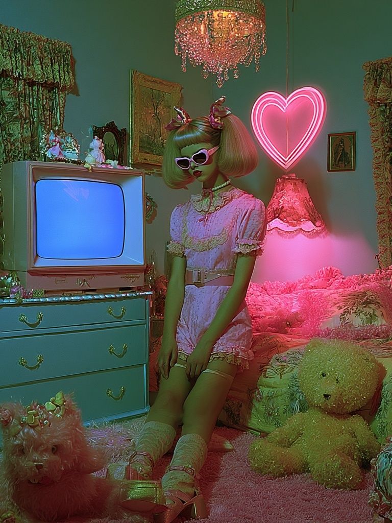 Neon Doll Room Photography Poster. poster detail