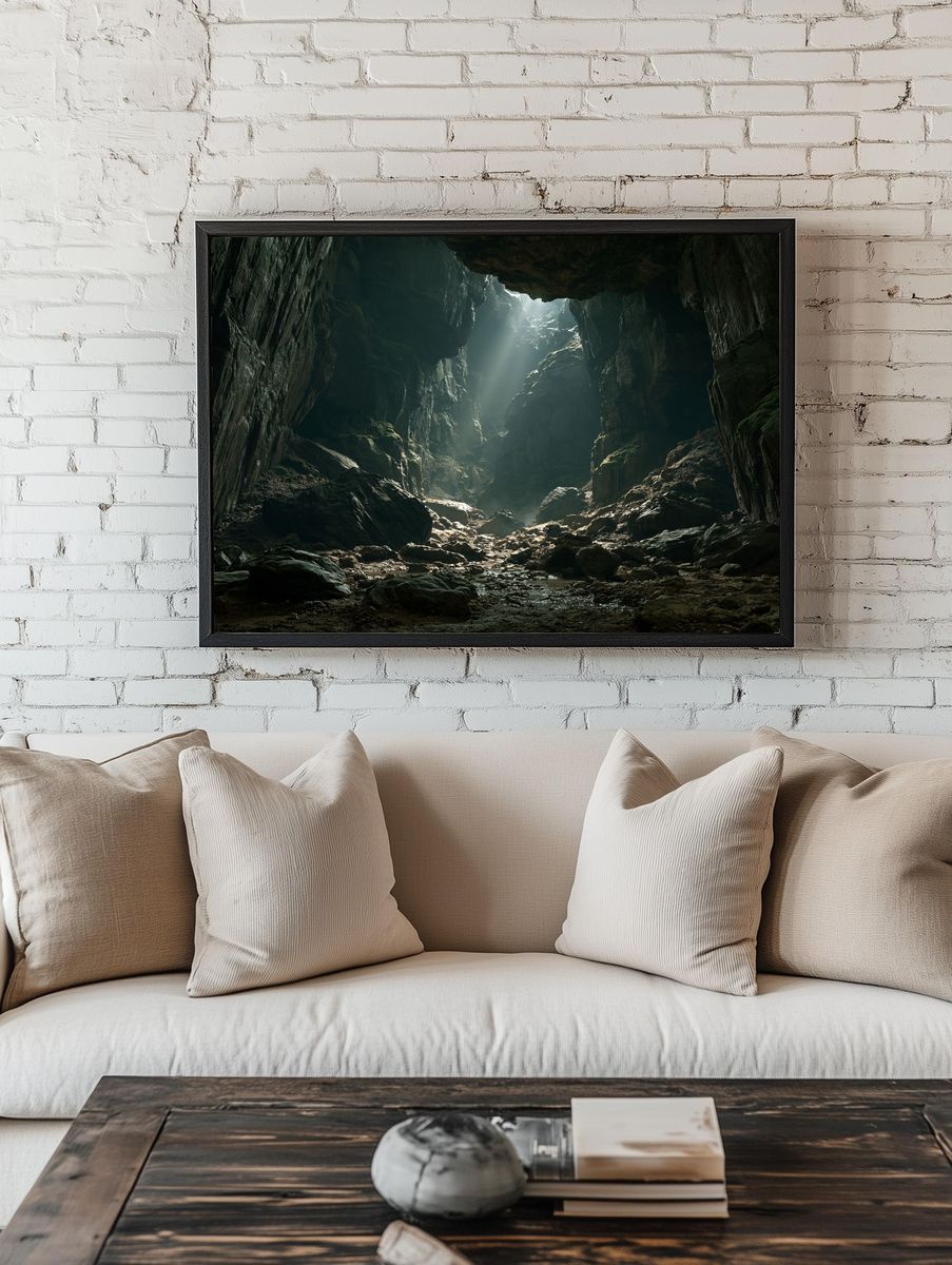 Misty Cave Light Photography Poster. — room view 1