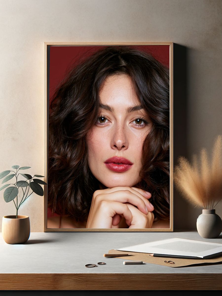 Red Background Portrait Print. — room view 2
