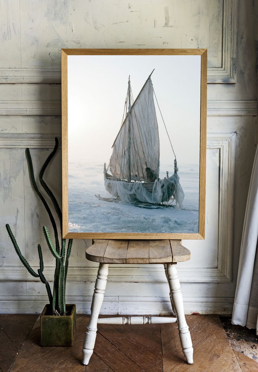 Frozen Sailboat Photography Poster. room preview
