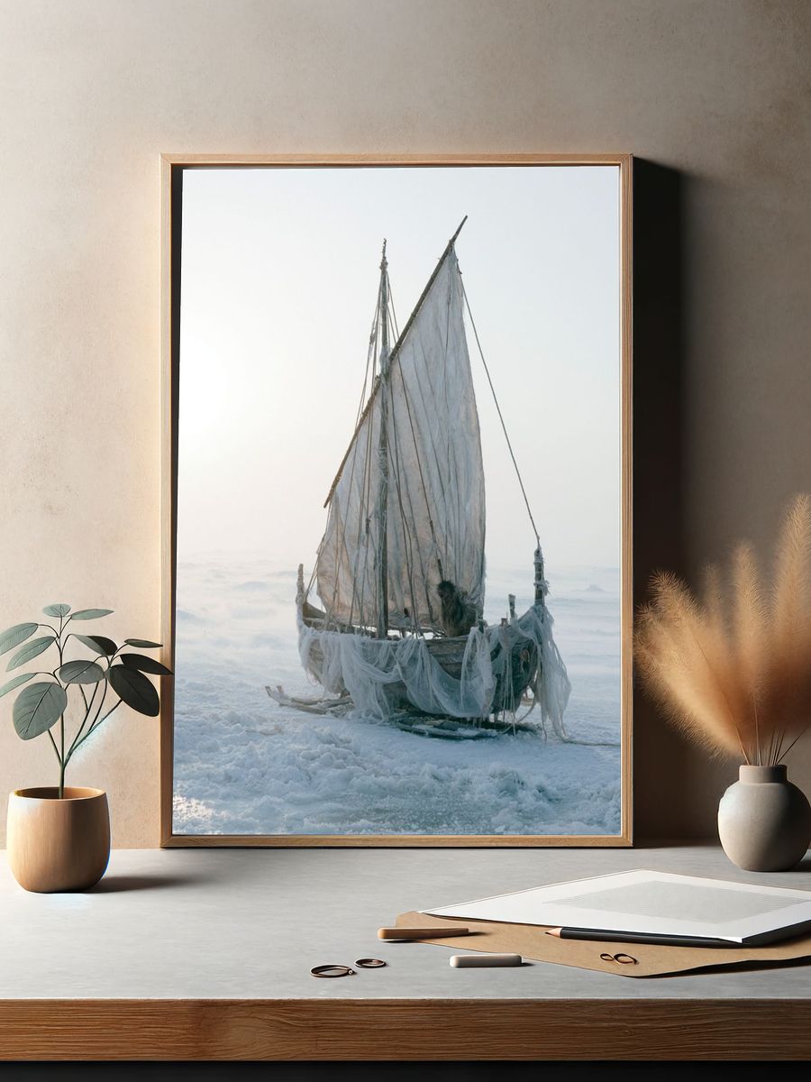 Frozen Sailboat Photography Poster. — room view 2