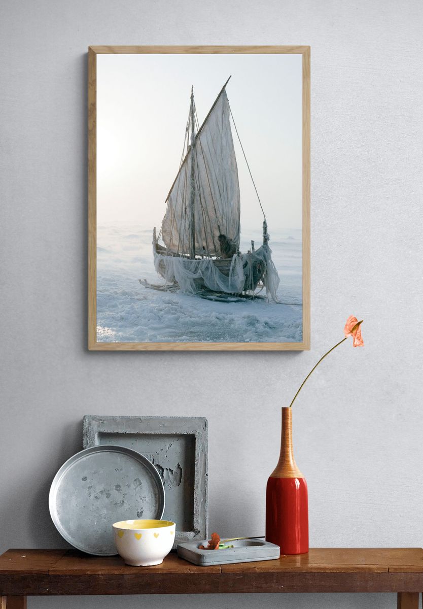 Frozen Sailboat Photography Poster. — room view 3