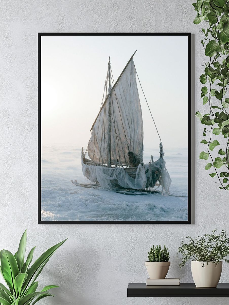 Frozen Sailboat Photography Poster. — room view 4
