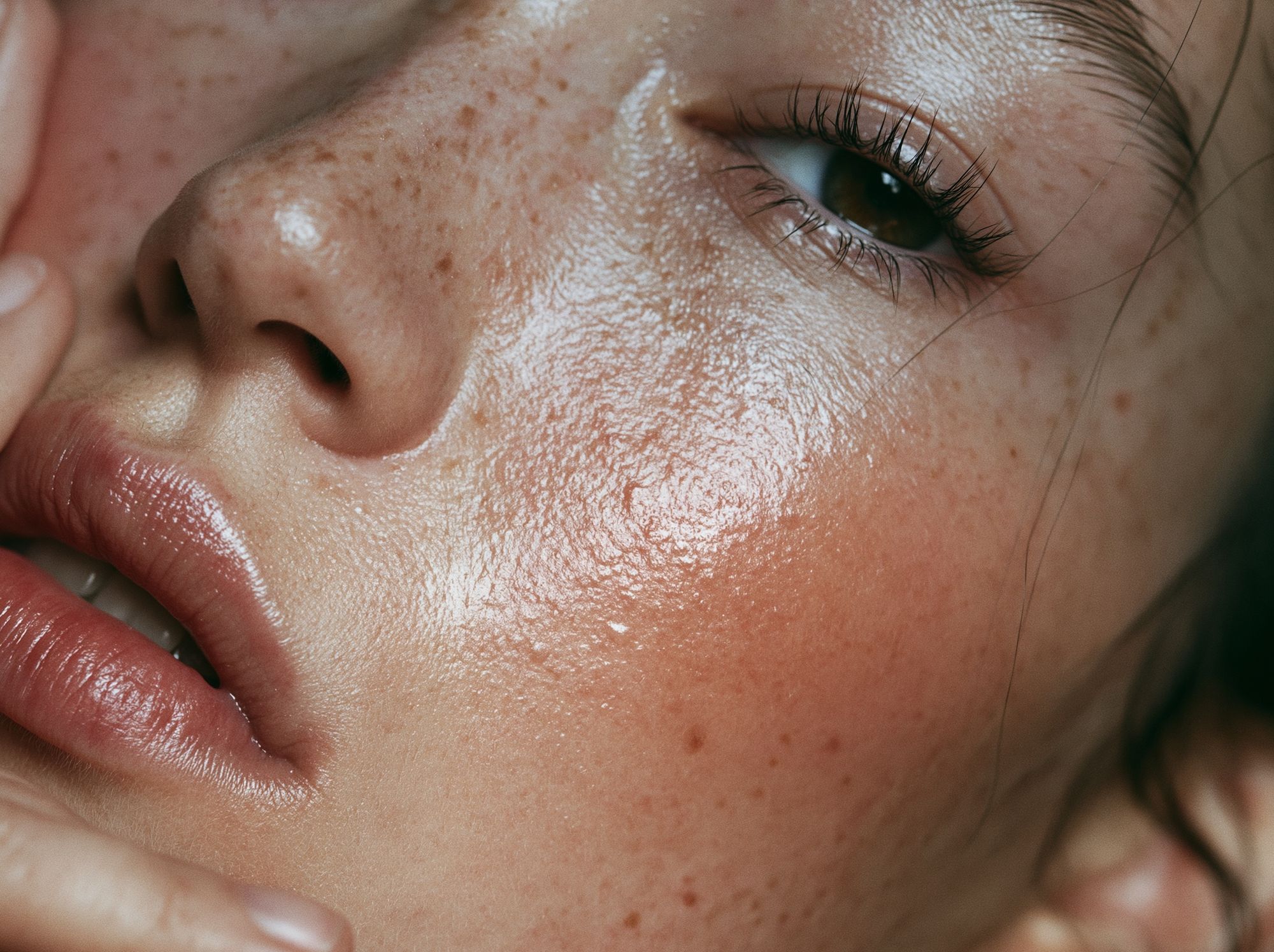 Freckled Face Close-Up Photography Poster. poster — photography art