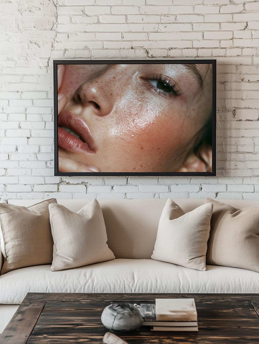 Freckled Face Close-Up Photography Poster. — room view 1