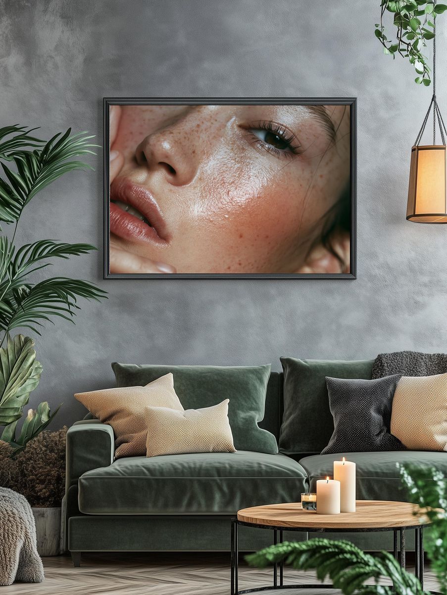 Freckled Face Close-Up Photography Poster. — room view 4