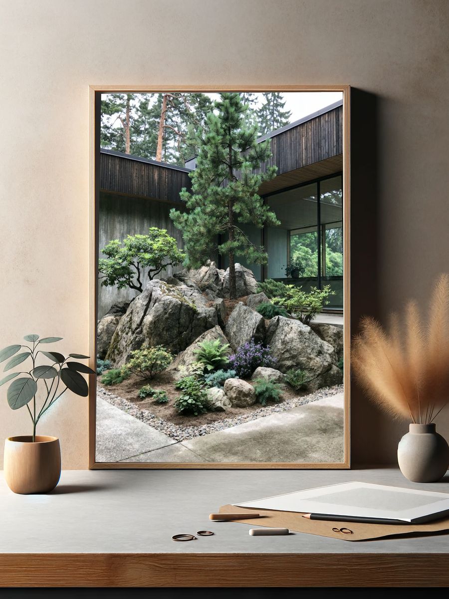 Zen Garden Courtyard Photography Poster. — room view 2
