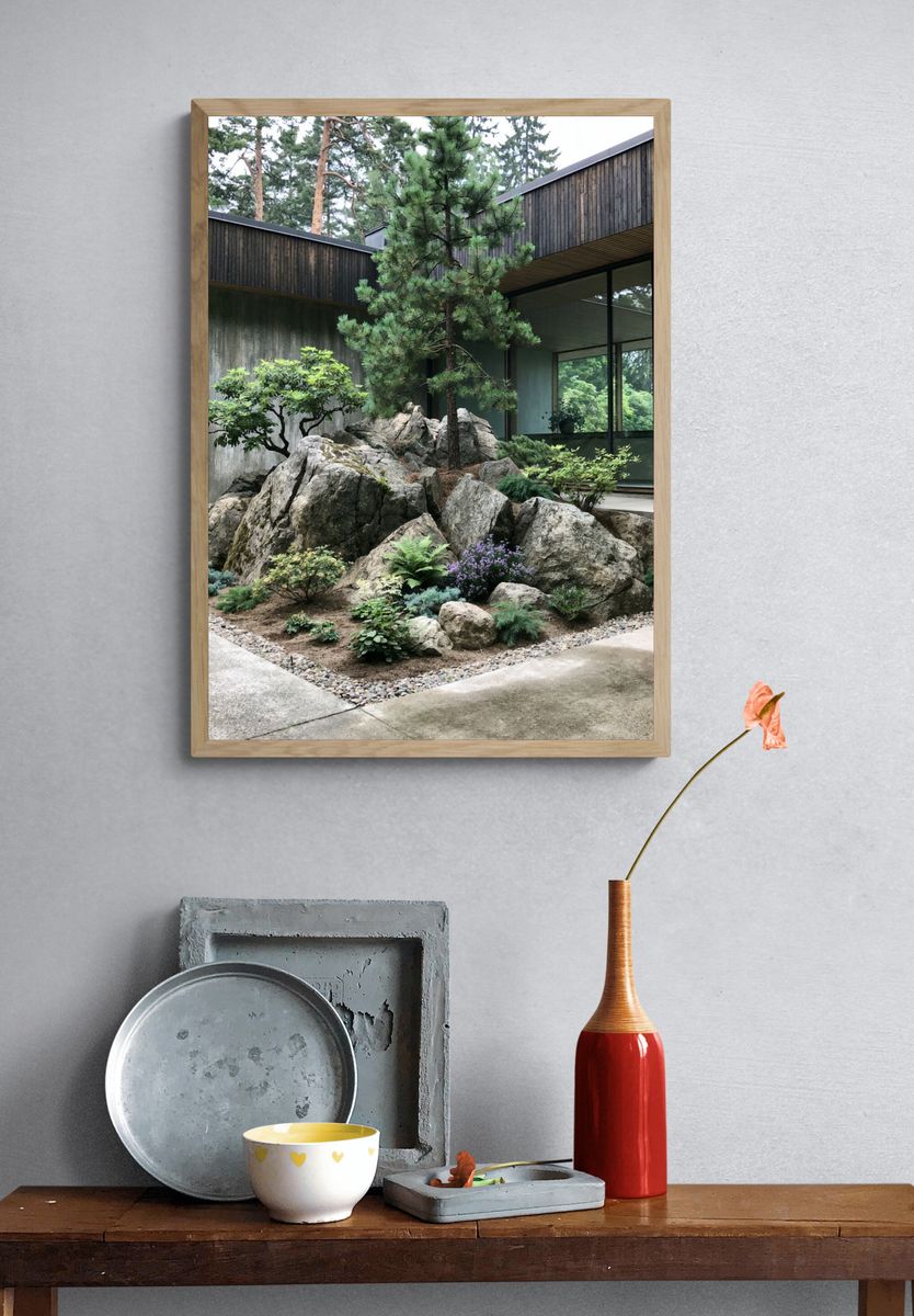 Zen Garden Courtyard Photography Poster. — room view 3