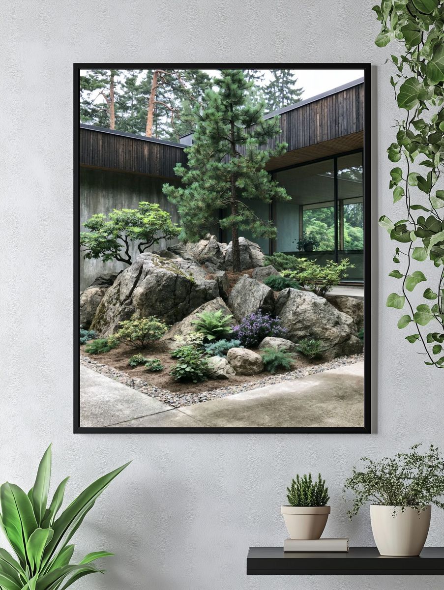Zen Garden Courtyard Photography Poster. — room view 4