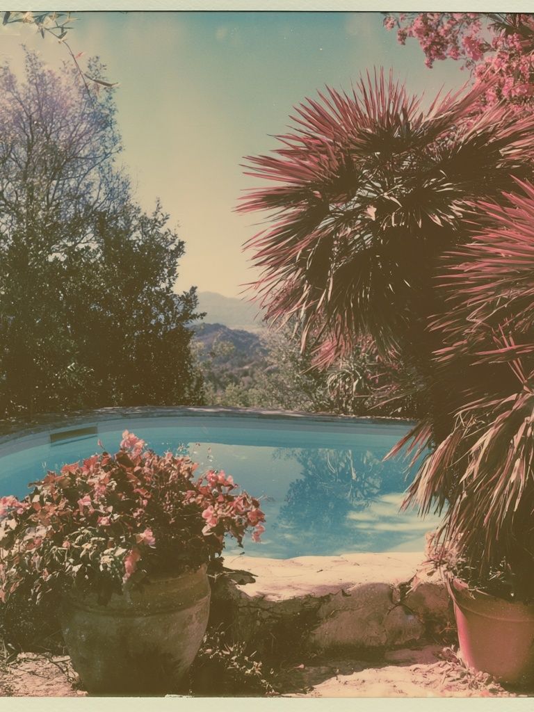 Mediterranean Pool Garden Photography Poster. poster detail