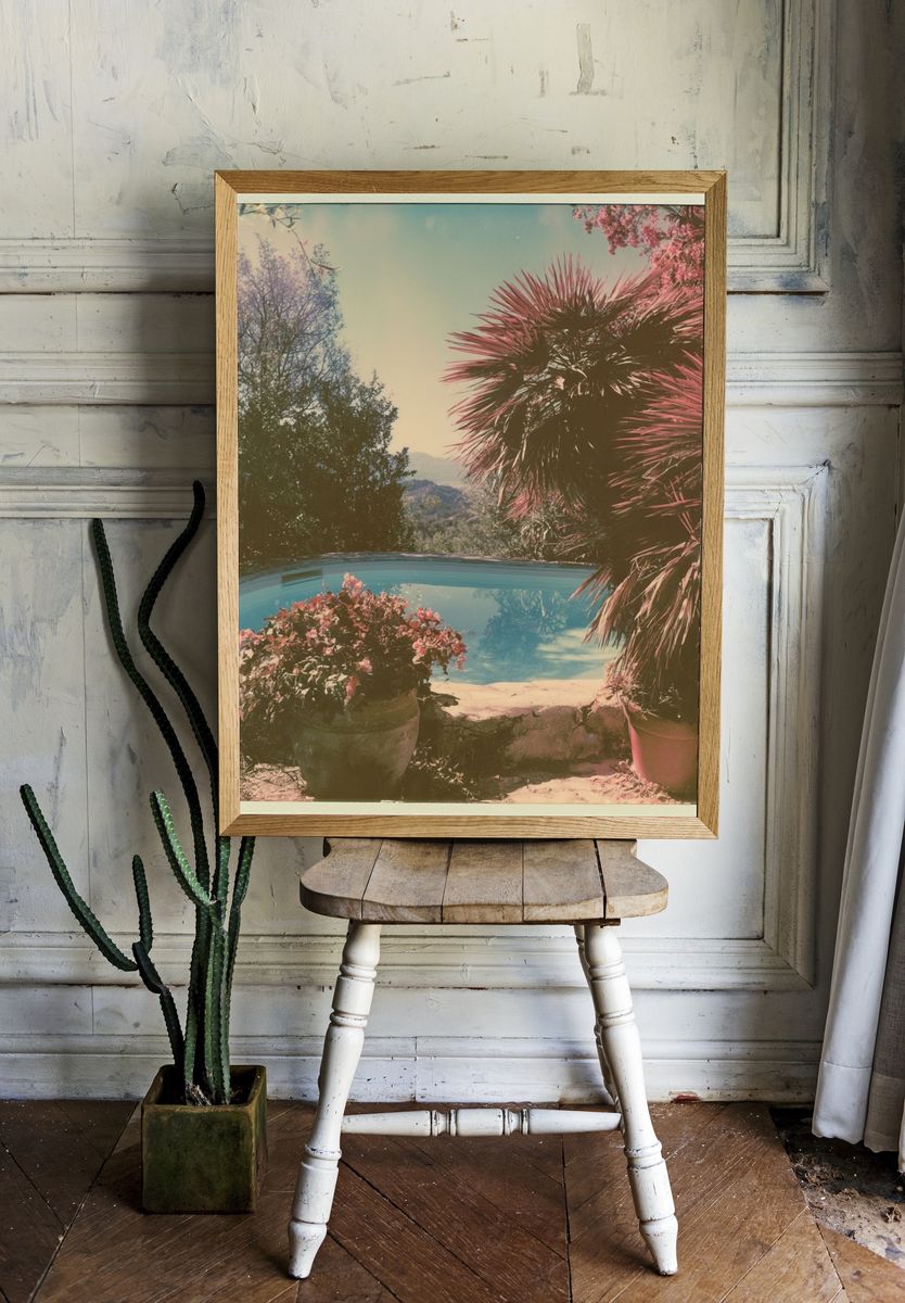 Mediterranean Pool Garden Photography Poster. — room view 1