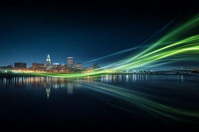 Neon City Skyline Night Print. poster