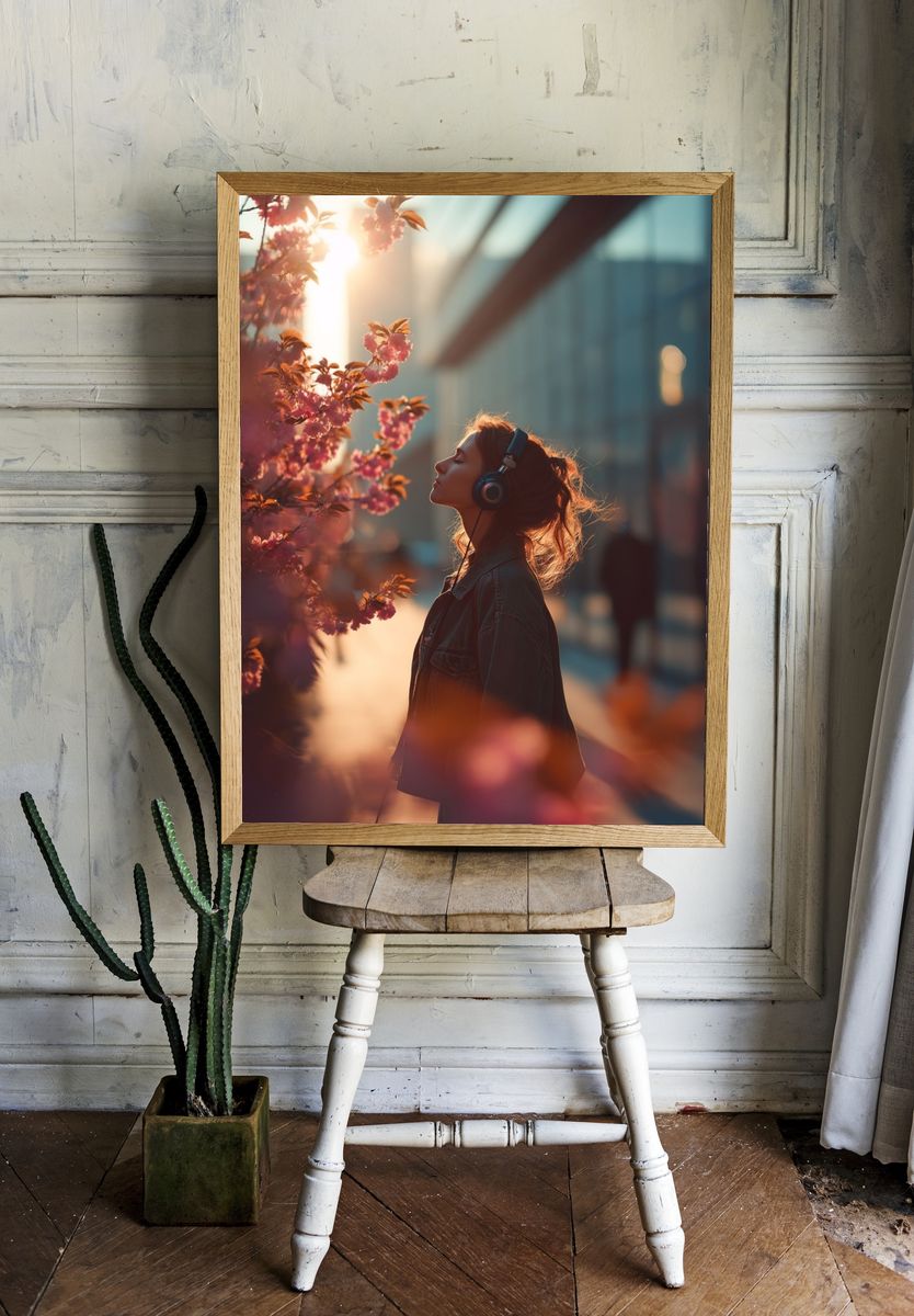 Sunlit Blossom Portrait Photography Poster. room preview