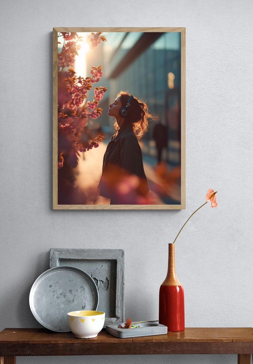 Sunlit Blossom Portrait Photography Poster. — room view 3