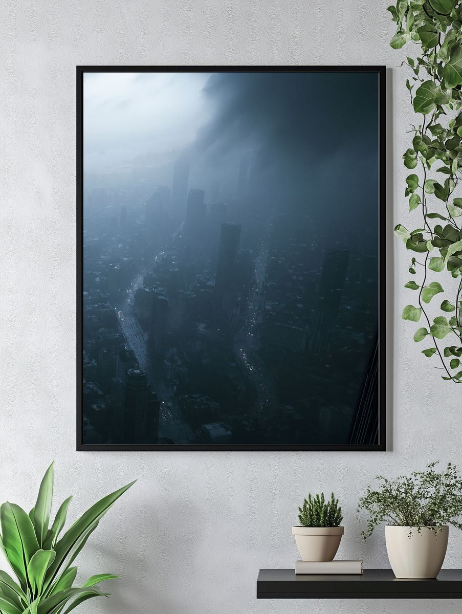 Misty City Skyline Photography Poster. — room view 4