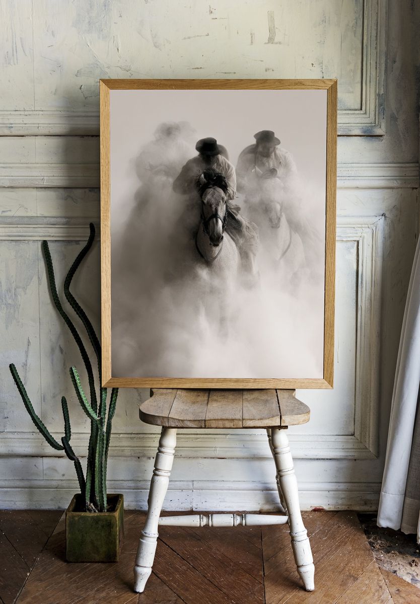 Dusty Horse Riders Photography Poster. room preview
