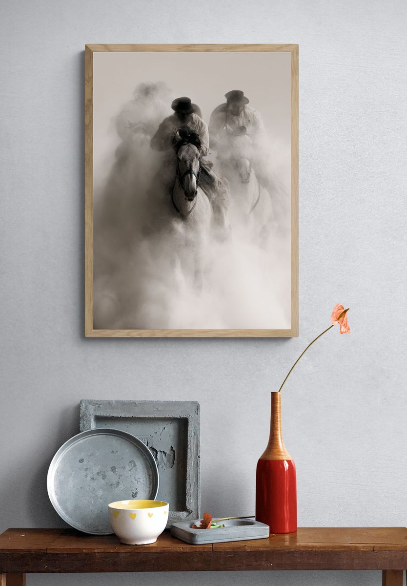Dusty Horse Riders Photography Poster. — room view 3