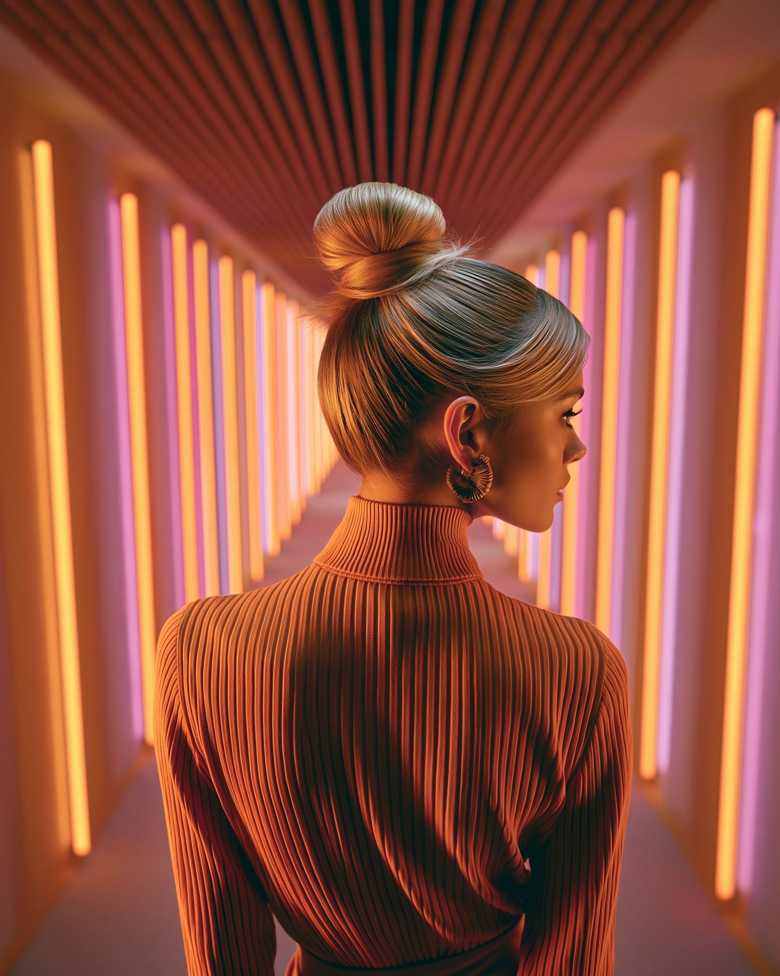 Neon Corridor Portrait Print. poster detail