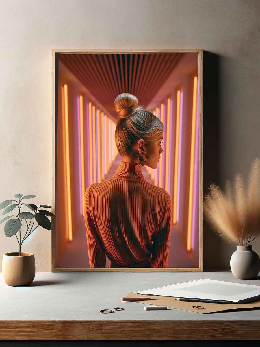 Neon Corridor Portrait Print. — room view 2