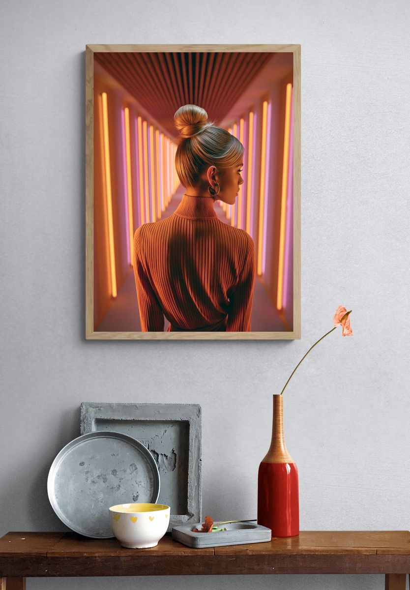 Neon Corridor Portrait Print. — room view 3