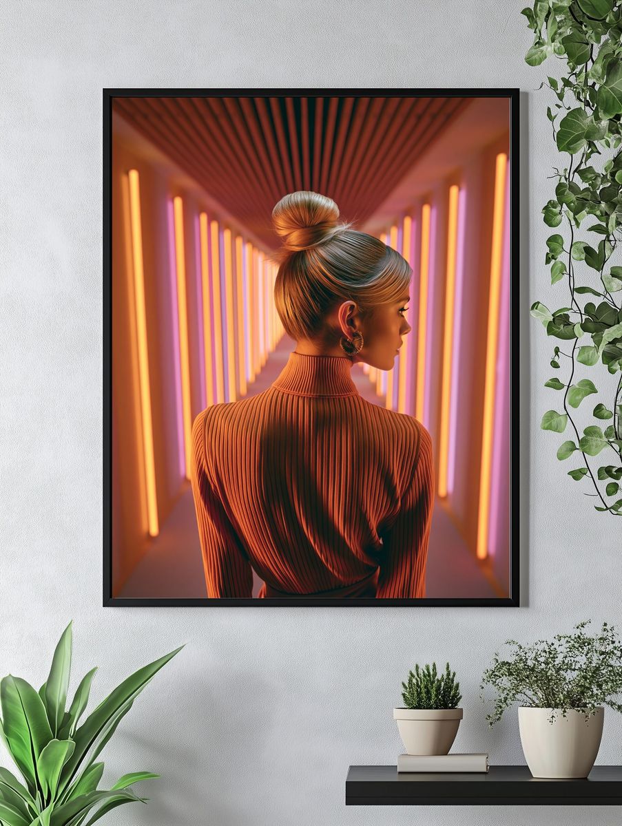 Neon Corridor Portrait Print. — room view 4