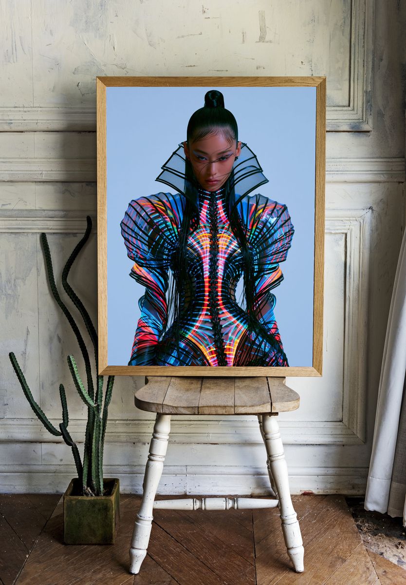 Futuristic Neon Fashion Portrait Print. room preview