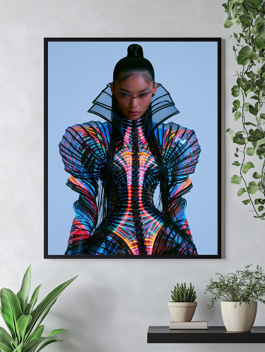 Futuristic Neon Fashion Portrait Print. — room view 4