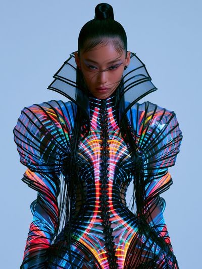 Futuristic Neon Fashion Portrait Print.