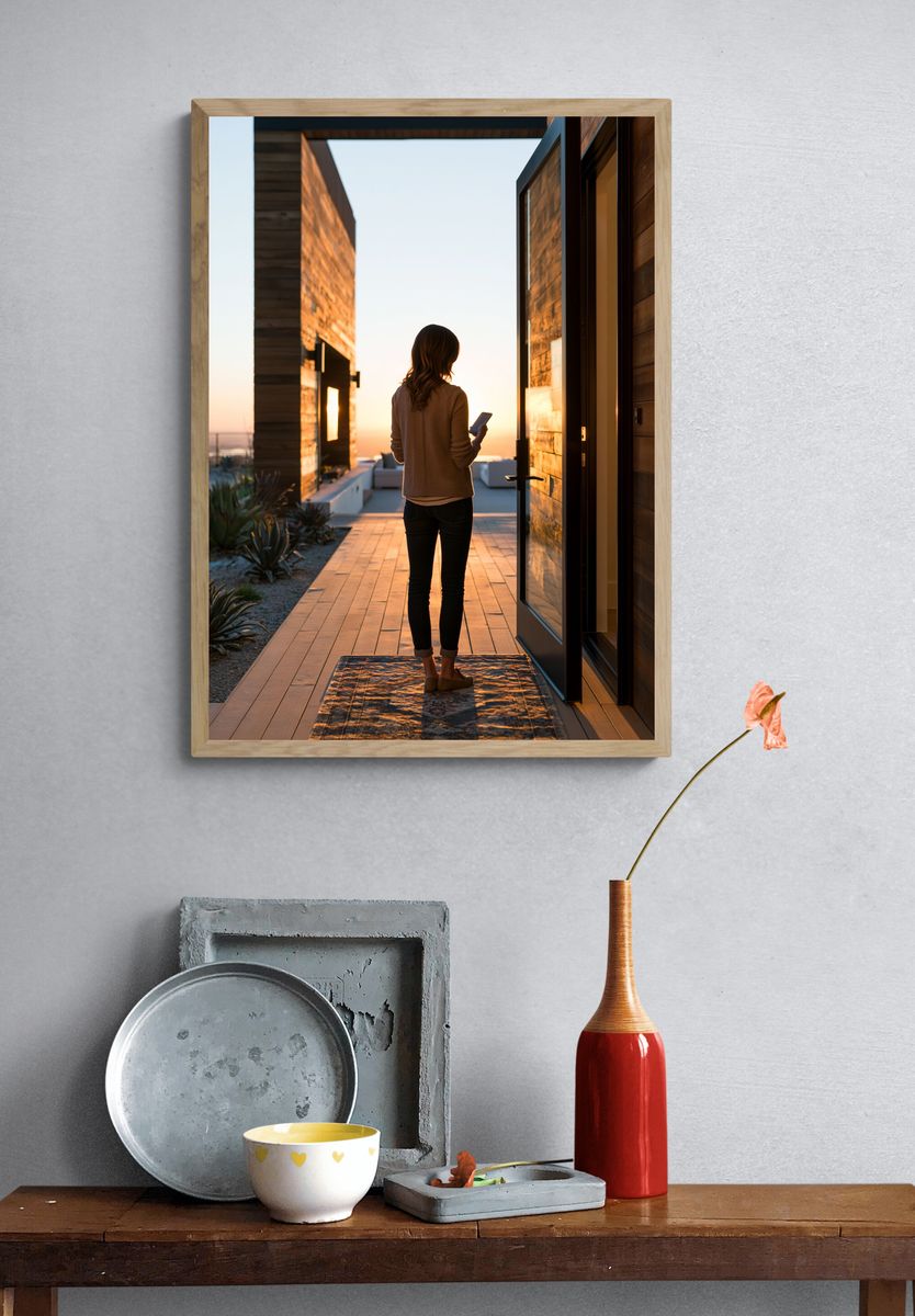 Sunset Terrace Woman Photography Poster. — room view 3