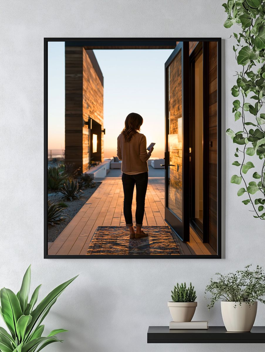 Sunset Terrace Woman Photography Poster. — room view 4