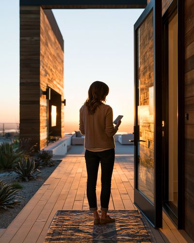 Sunset Terrace Woman Photography Poster. poster
