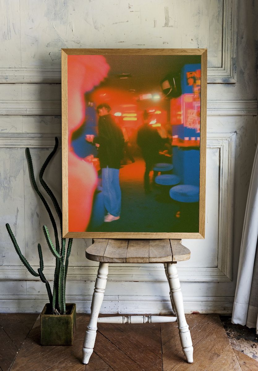 Neon Club Scene Photography Poster. room preview