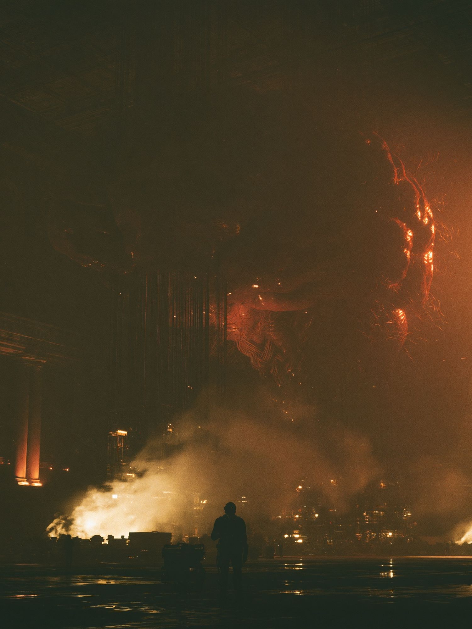 Industrial Fire Scene Photography Poster. poster detail