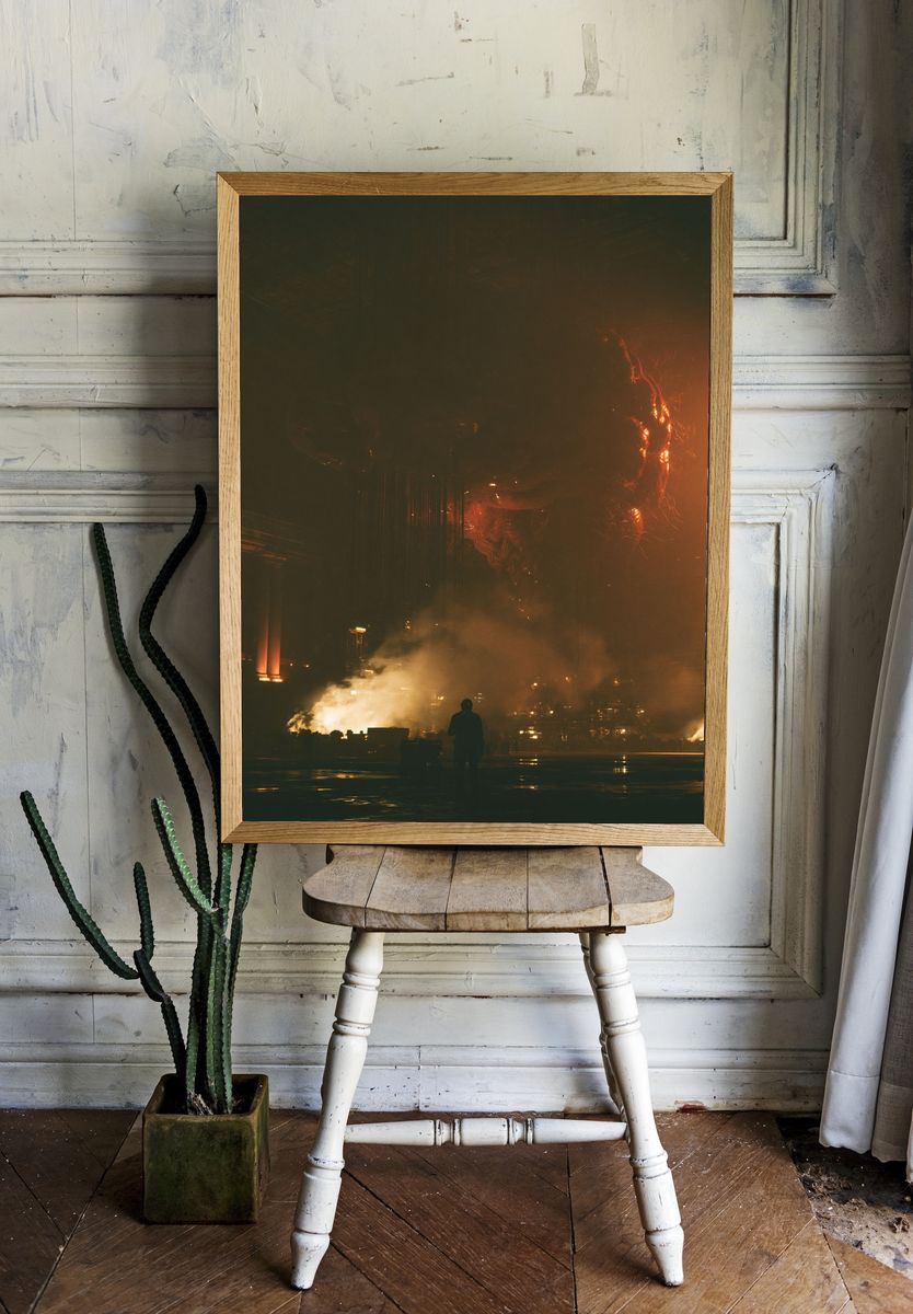 Industrial Fire Scene Photography Poster. room preview