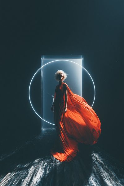 Red Gown Portrait Photography Poster.
