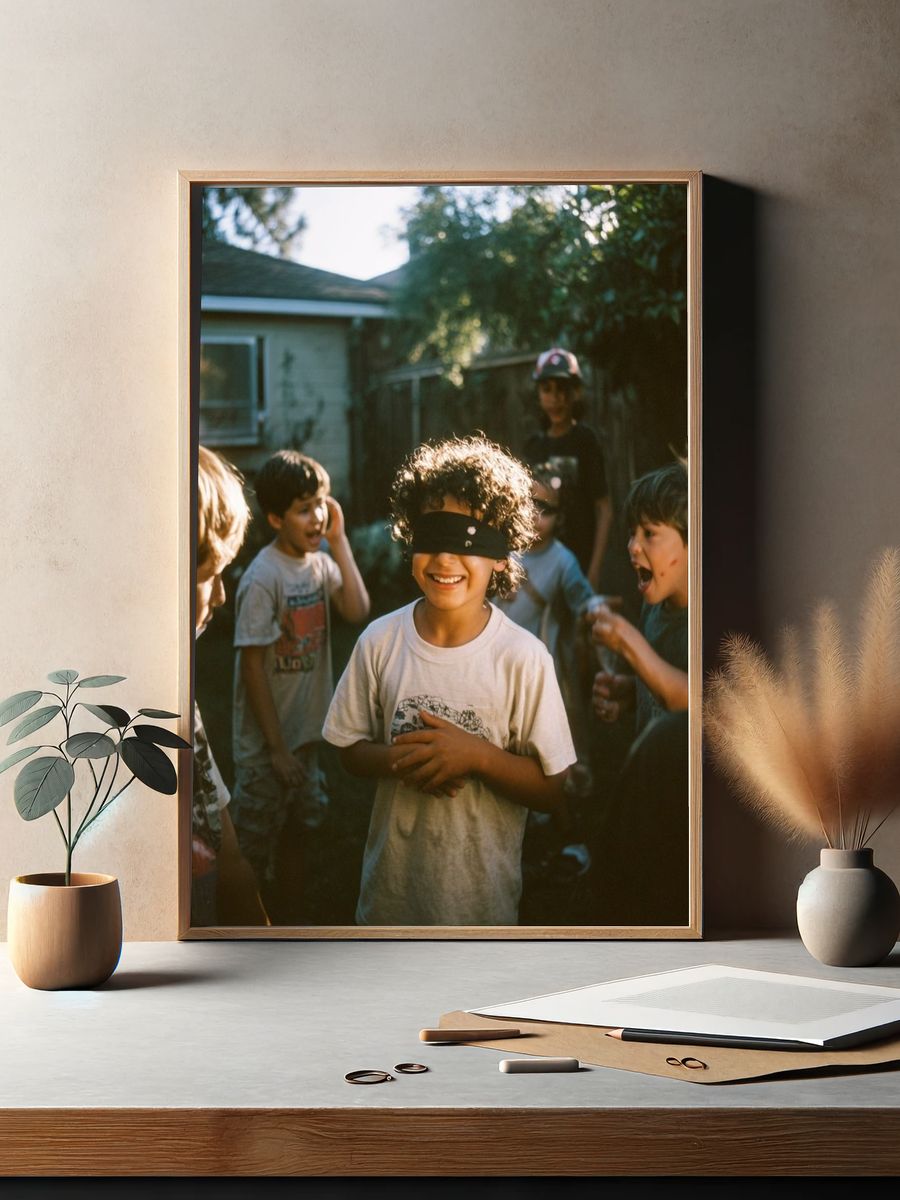 Blindfolded Kids Party Photography Poster. — room view 2